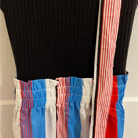 SHEIN Notched Neck Block Stripe Belted Tank Romper - Picture 4 of 5